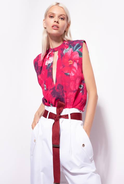Blusen | Pinko multi. Fuchsia/Rosa Ärmellose Bluse mit Hibiskus-PrintZ4ZP281