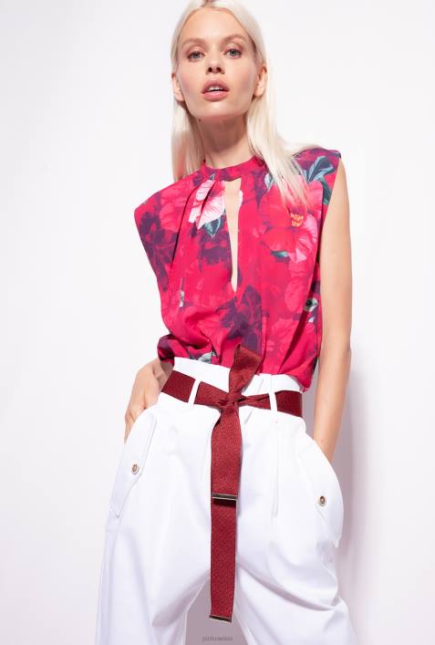 Blusen | Pinko multi. Fuchsia/Rosa Ärmellose Bluse mit Hibiskus-PrintZ4ZP281