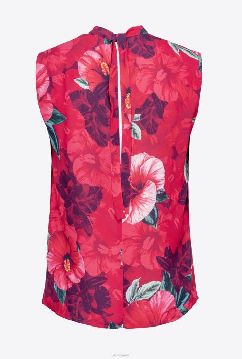 Blusen | Pinko multi. Fuchsia/Rosa Ärmellose Bluse mit Hibiskus-PrintZ4ZP281