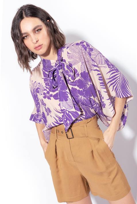 Blusen | Pinko nackt/lila Bluse mit Cape-Effekt und tropischem AufdruckZ4ZP294