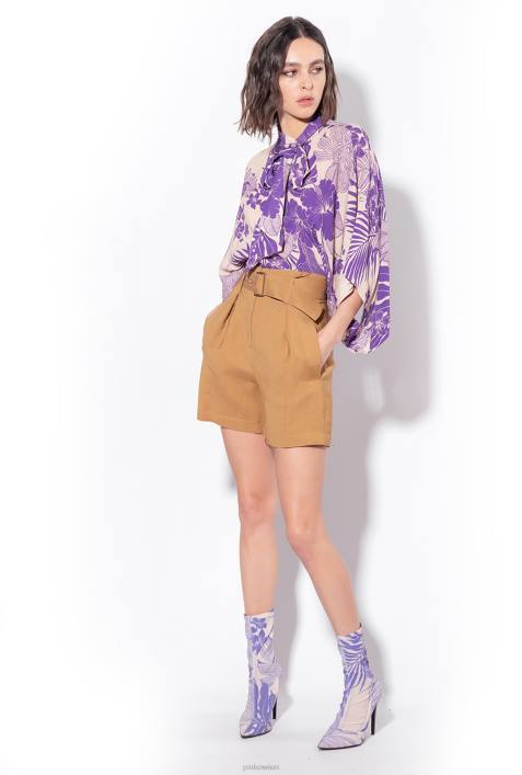 Blusen | Pinko nackt/lila Bluse mit Cape-Effekt und tropischem AufdruckZ4ZP294