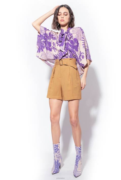 Blusen | Pinko nackt/lila Bluse mit Cape-Effekt und tropischem AufdruckZ4ZP294