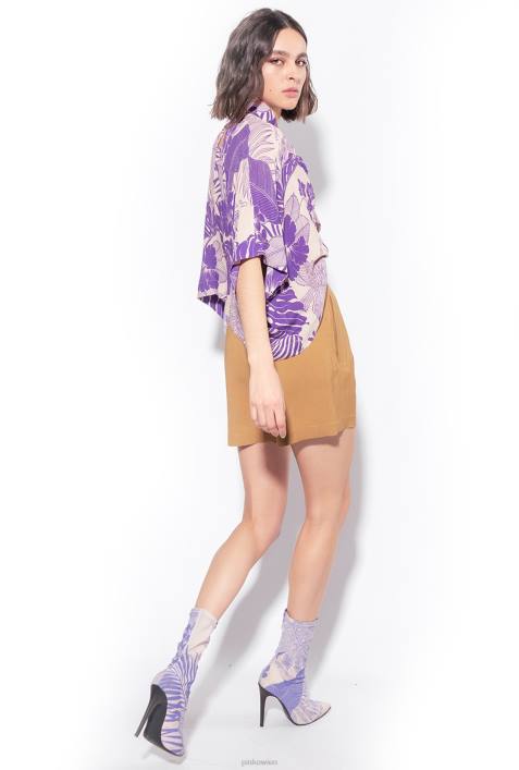 Blusen | Pinko nackt/lila Bluse mit Cape-Effekt und tropischem AufdruckZ4ZP294