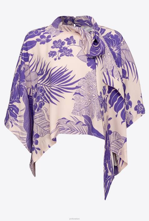 Blusen | Pinko nackt/lila Bluse mit Cape-Effekt und tropischem AufdruckZ4ZP294
