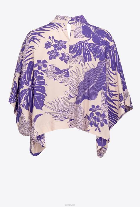 Blusen | Pinko nackt/lila Bluse mit Cape-Effekt und tropischem AufdruckZ4ZP294