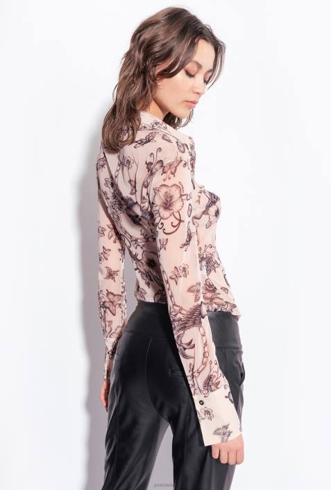 Blusen | Pinko nackt/schwarz Schmal geschnittenes Hemd mit Tattoo-PrintZ4ZP259