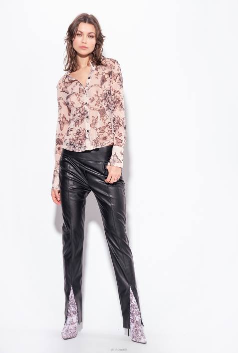 Blusen | Pinko nackt/schwarz Schmal geschnittenes Hemd mit Tattoo-PrintZ4ZP259
