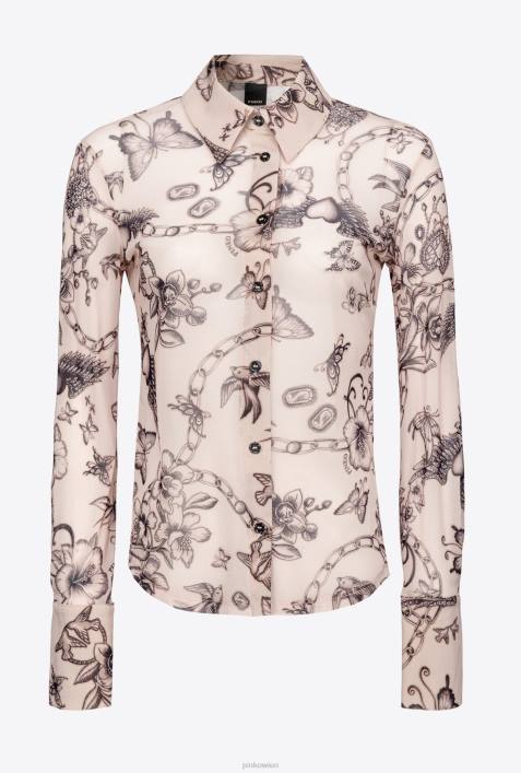 Blusen | Pinko nackt/schwarz Schmal geschnittenes Hemd mit Tattoo-PrintZ4ZP259