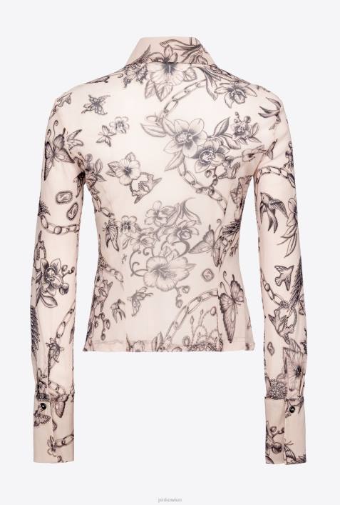 Blusen | Pinko nackt/schwarz Schmal geschnittenes Hemd mit Tattoo-PrintZ4ZP259