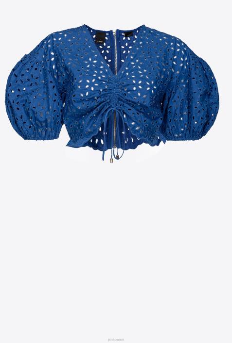 Hemden | Pinko Blau Crop-Top aus Baumwolle mit LochstickereiZ4ZP289