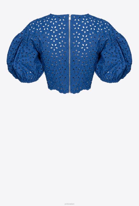 Hemden | Pinko Blau Crop-Top aus Baumwolle mit LochstickereiZ4ZP289