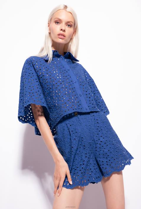 Hemden | Pinko Blau Kurzes Hemd mit LochstickereiZ4ZP287