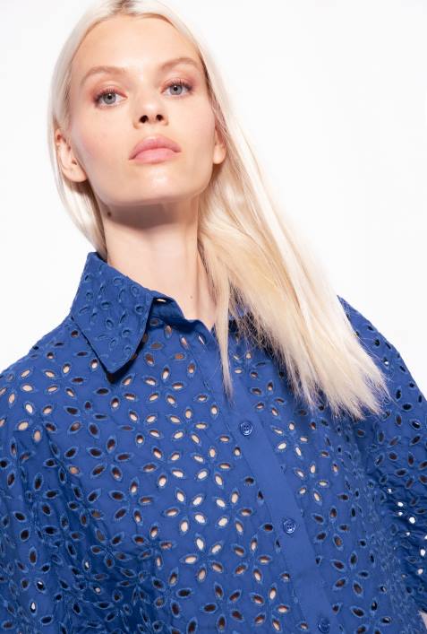 Hemden | Pinko Blau Kurzes Hemd mit LochstickereiZ4ZP287