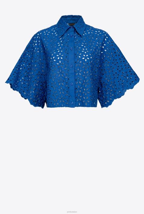 Hemden | Pinko Blau Kurzes Hemd mit LochstickereiZ4ZP287