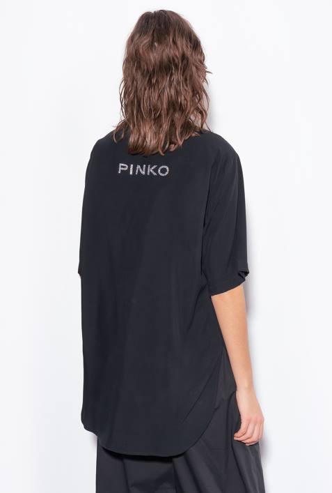 Hemden | Pinko Limousine schwarz Langes Hemd mit Strass-LogoZ4ZP301