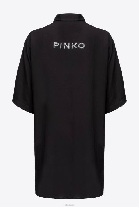 Hemden | Pinko Limousine schwarz Langes Hemd mit Strass-LogoZ4ZP301