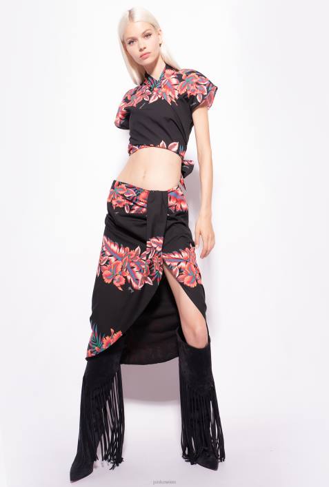 Hemden | Pinko multi. Schwarz Rot Kurzes Hemd mit tropischem PrintZ4ZP248