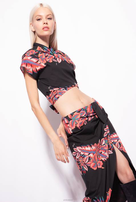 Hemden | Pinko multi. Schwarz Rot Kurzes Hemd mit tropischem PrintZ4ZP248