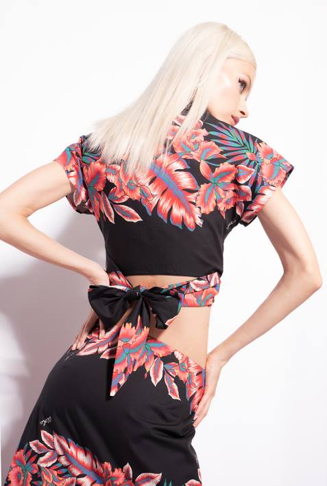 Hemden | Pinko multi. Schwarz Rot Kurzes Hemd mit tropischem PrintZ4ZP248