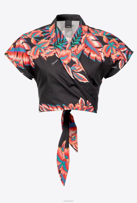 Hemden | Pinko multi. Schwarz Rot Kurzes Hemd mit tropischem PrintZ4ZP248