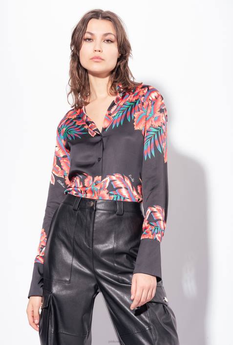 Hemden | Pinko multi. Schwarz Rot tropisches SatinhemdZ4ZP313