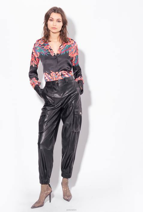 Hemden | Pinko multi. Schwarz Rot tropisches SatinhemdZ4ZP313