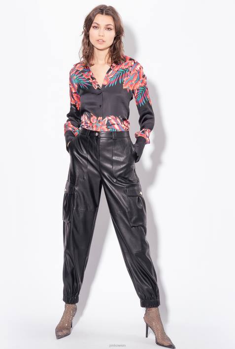 Hemden | Pinko multi. Schwarz Rot tropisches SatinhemdZ4ZP313