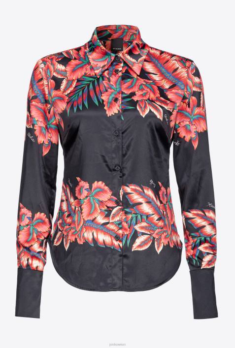 Hemden | Pinko multi. Schwarz Rot tropisches SatinhemdZ4ZP313