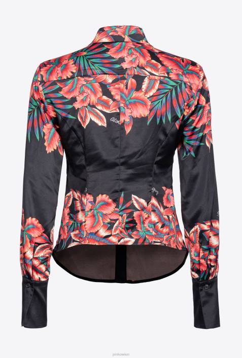 Hemden | Pinko multi. Schwarz Rot tropisches SatinhemdZ4ZP313