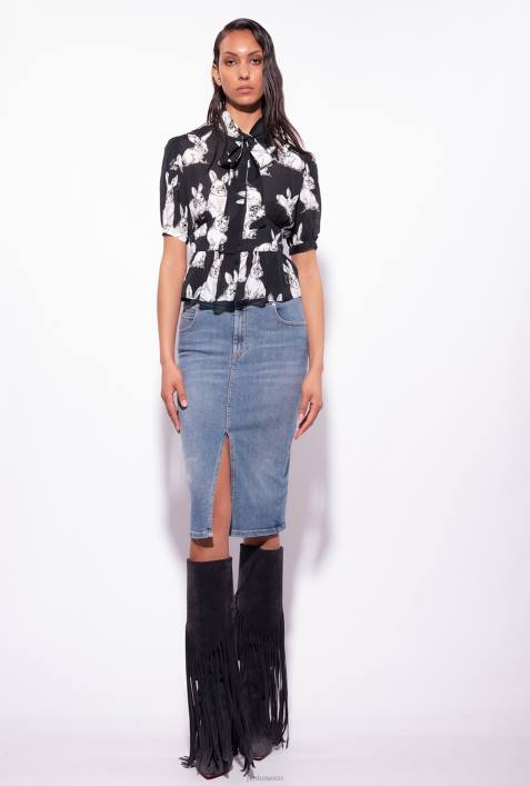 Hemden | Pinko schwarz/grau/weiß Kurzes Hemd mit Kaninchen-PrintZ4ZP296