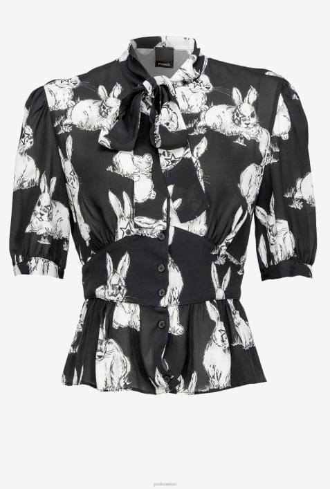 Hemden | Pinko schwarz/grau/weiß Kurzes Hemd mit Kaninchen-PrintZ4ZP296