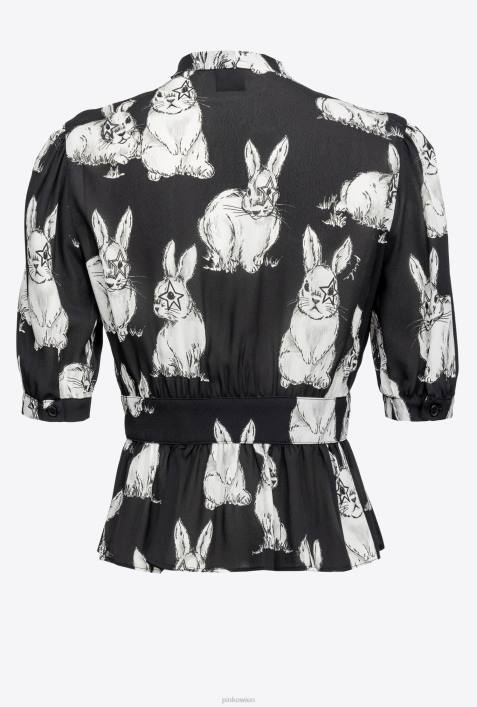 Hemden | Pinko schwarz/grau/weiß Kurzes Hemd mit Kaninchen-PrintZ4ZP296