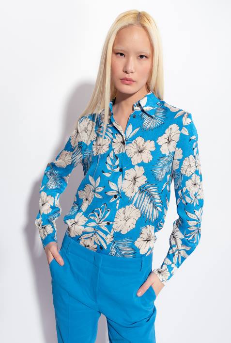 Hemden | Pinko türkis/butter/schwarz grafisches BlumenhemdZ4ZP228