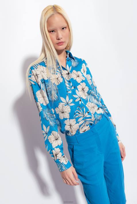 Hemden | Pinko türkis/butter/schwarz grafisches BlumenhemdZ4ZP228