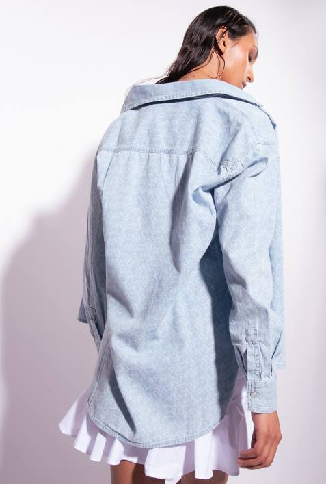 Hemden | Pinko weiß/hellblau Übergroßes, lasergeschnittenes JeanshemdZ4ZP277