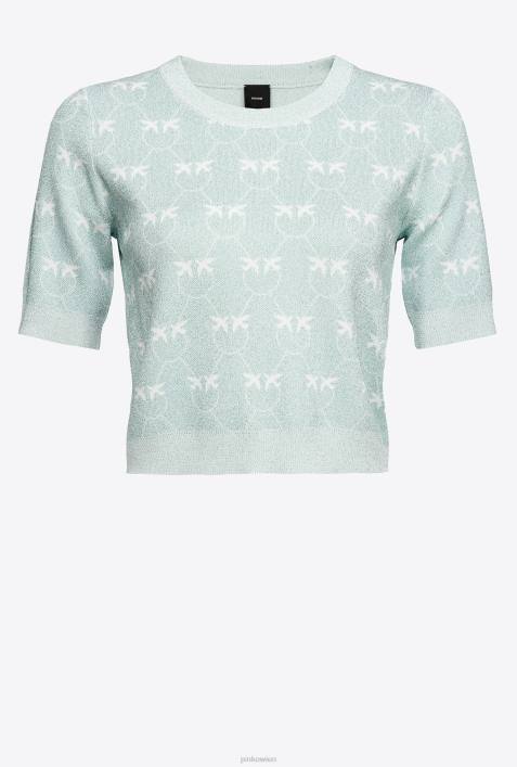Pullover | Pinko Aquamarin/Weiß Kurzer Pullover mit Lurex-MonogrammZ4ZP450