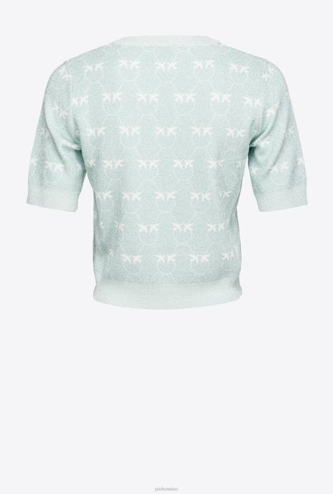 Pullover | Pinko Aquamarin/Weiß Kurzer Pullover mit Lurex-MonogrammZ4ZP450