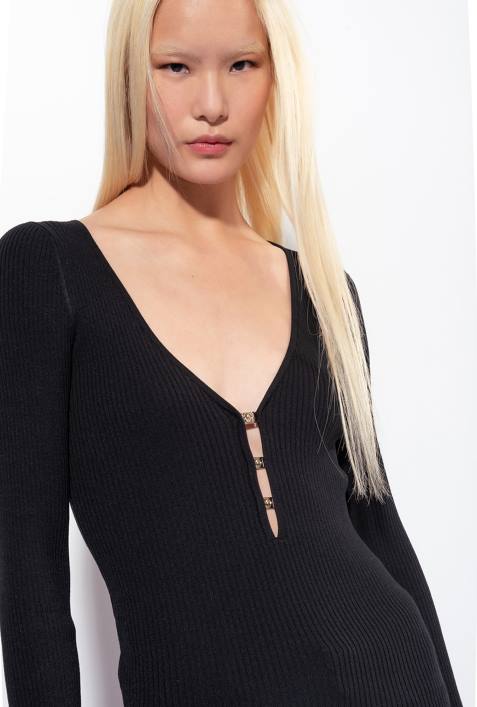 Pullover | Pinko Limousine schwarz Langarm-Top aus RippstrickZ4ZP490