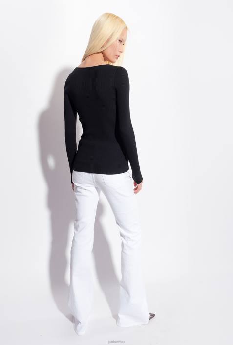 Pullover | Pinko Limousine schwarz Langarm-Top aus RippstrickZ4ZP490