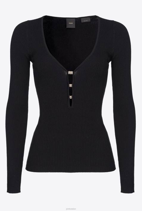 Pullover | Pinko Limousine schwarz Langarm-Top aus RippstrickZ4ZP490