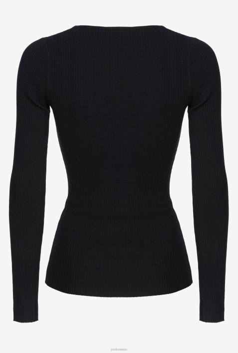 Pullover | Pinko Limousine schwarz Langarm-Top aus RippstrickZ4ZP490