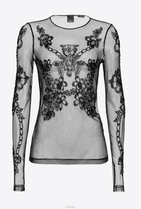 Pullover | Pinko Limousine schwarz Oberteil aus Tüll mit Tattoo-StickereiZ4ZP461