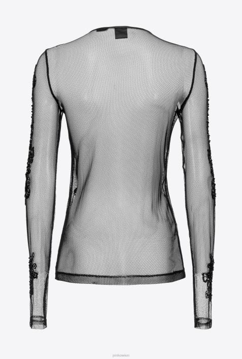 Pullover | Pinko Limousine schwarz Oberteil aus Tüll mit Tattoo-StickereiZ4ZP461