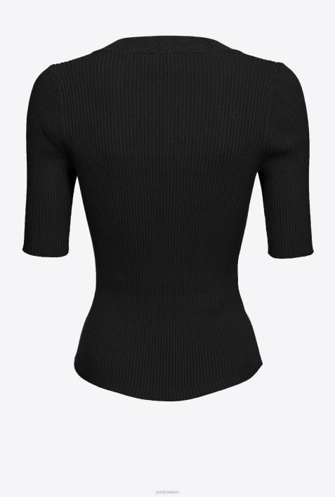 Pullover | Pinko Limousine schwarz Rippstrickoberteil mit goldenen KnöpfenZ4ZP492