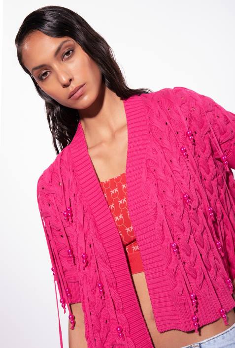 Pullover | Pinko himbeerrot Offener Cardigan mit PerlendetailsZ4ZP415