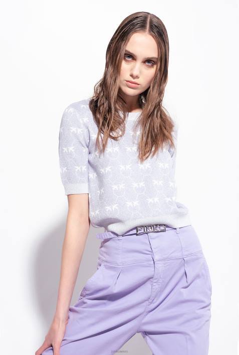 Pullover | Pinko lila/weiß Kurzer Pullover mit Lurex-MonogrammZ4ZP451