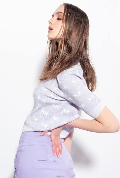 Pullover | Pinko lila/weiß Kurzer Pullover mit Lurex-MonogrammZ4ZP451