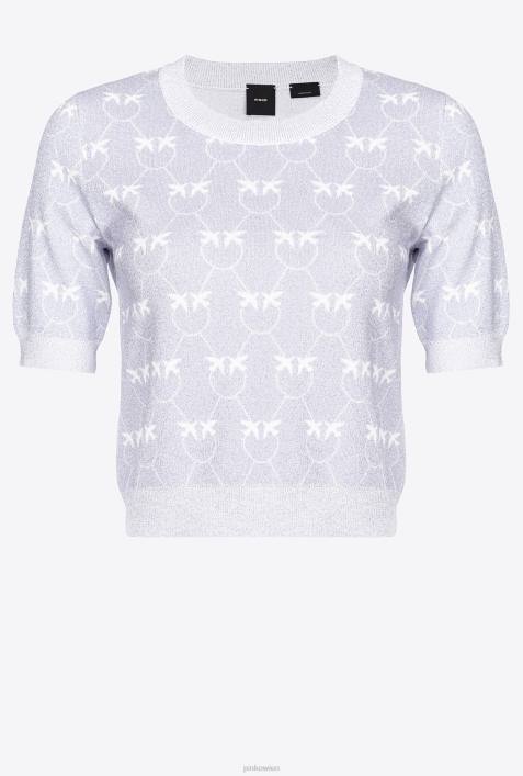 Pullover | Pinko lila/weiß Kurzer Pullover mit Lurex-MonogrammZ4ZP451