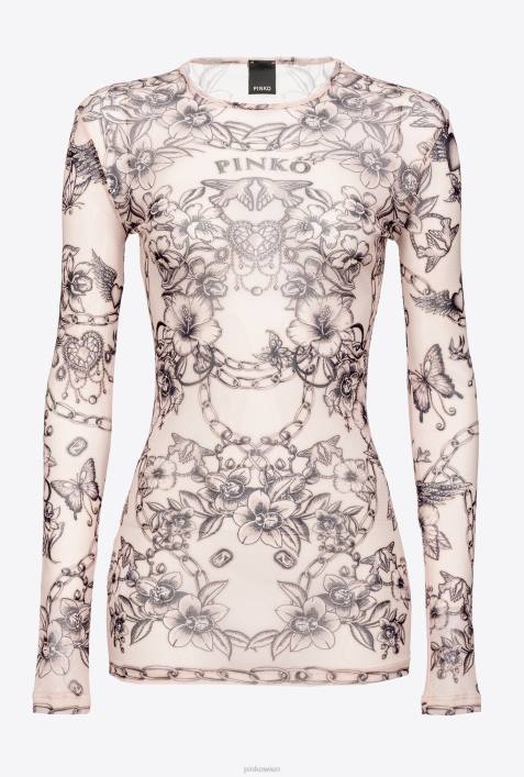 Pullover | Pinko nackt/schwarz Langarm-Top mit Tattoo-PrintZ4ZP361