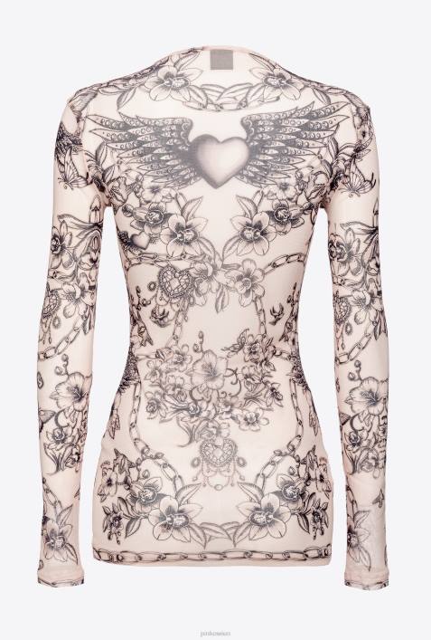 Pullover | Pinko nackt/schwarz Langarm-Top mit Tattoo-PrintZ4ZP361